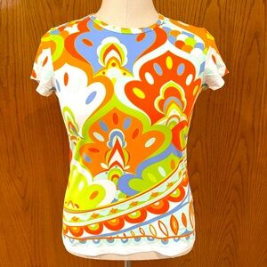 J. McLaughlin Catalina Cloth 70's Pattern Lime Green Periwinkle Retro Print